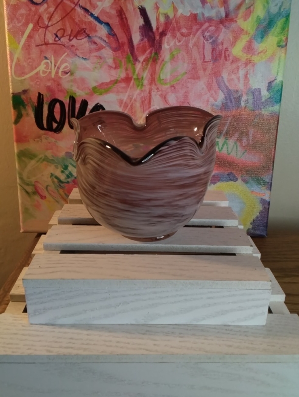 Handblown Glass Tulip Bowl - Swirled Brown and Cream